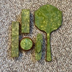 Vintage Art Deco Green Celluloid Vanity Set